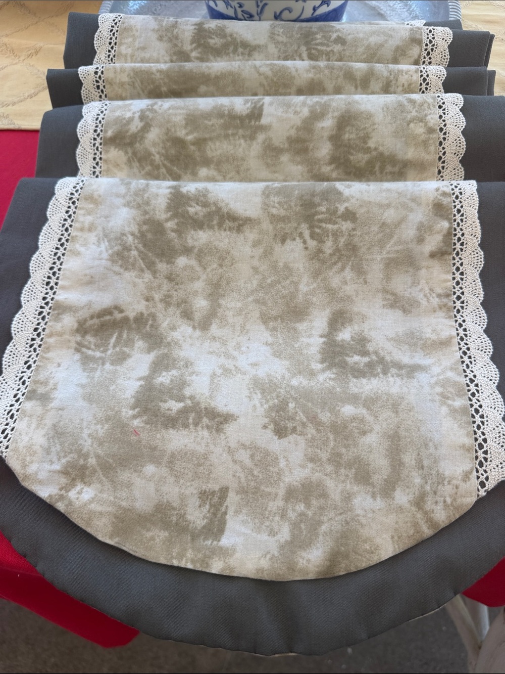 Cream and Brown Table Runner with Lace Trim 9 ft x 13"